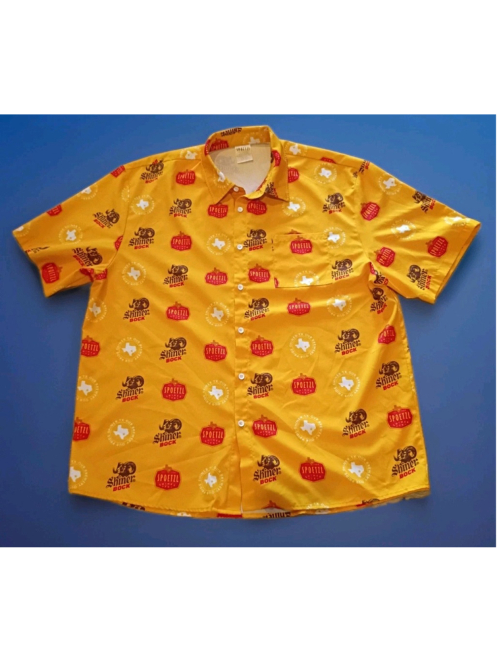 Shiner Bock Beer-Texas-2XL Button Front Poly Shirt-Icons Made For Spoetzl Gold